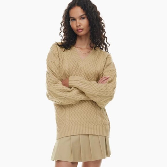 Aritzia Sunday Best Peggy V-Neck Sweater- Merino Wool V-Neck Cable Knit Sweater - Picture 1 of 13
